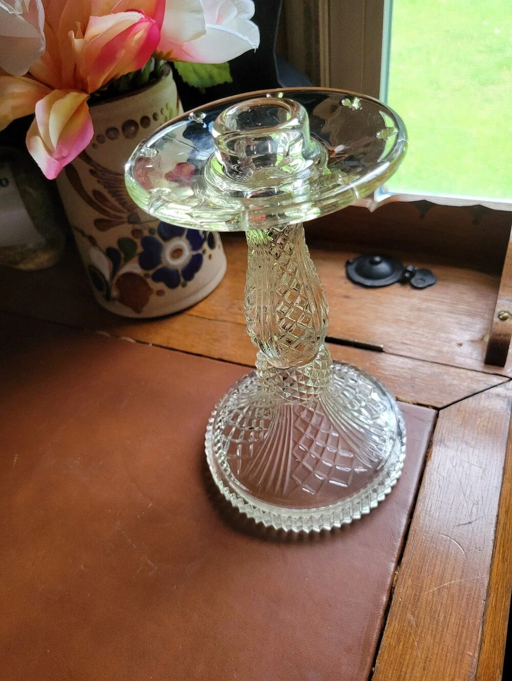 Victorian Clear Glass Crystal Prism Pendant Drops Candle Stick Holder Size 7